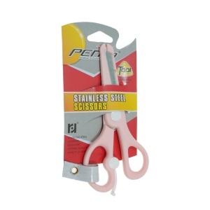 Foarfeca scolara cu retur si protectie varf 13cm maner roz deschis