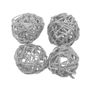 Glob ratan argintiu cu sclipici 3cm 4/set