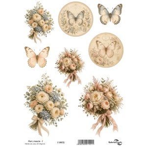 Hartie de orez Flori, insecte - 1 20x27,5cm