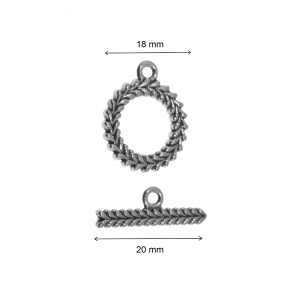 Inchizatoare toggle decorativa argintiu inchis 18x20mm 4/set I57 - Img 2