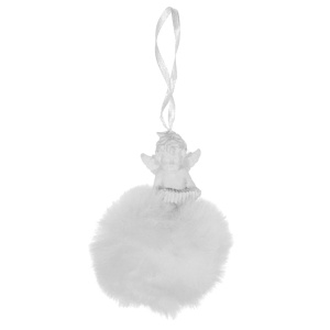 Inger cu acordeon rasina pe pompon alb 8x6cm si agatatoare DD57299