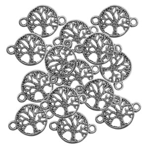 Link metalic argintiu inchis copac 22x15mm 14/set