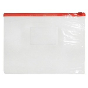 Mapa plastic transparenta cu fermoar rosu A4 12 microni M401