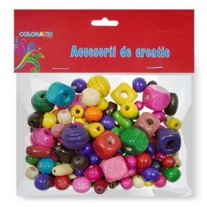 Margele lemn diverse forme si culori 0,8-1,4cm 150/set Colorarte A2410