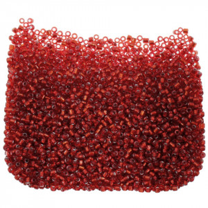 Margele nisip rotunde rosu interior argintiu 2mm 60g