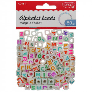 Margele plastic alfabet albe 7x7mm 50g/set Daco AD161