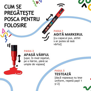Marker vopsea pe baza de apa varf 1,8-2,5mm Uni Posca pc-5m M1506 4 culori/set - Img 2