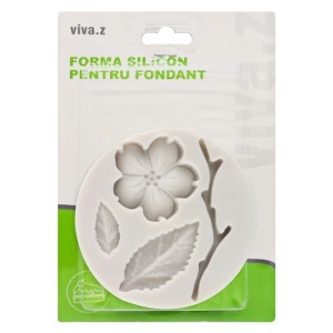 Matrita silicon rotunda floare, frunze, crenguta 6x0,8cm T04098