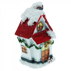 Miniatura casuta din rasina alb/rosu 6,8x3,6x3,3cm DD57343