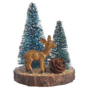 Miniatura lemn/rasina cerb cu brazi 6x8,5cm RD-0897
