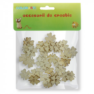 Nasture lemn natur trifoi cu 4 foi 2x2cm 30/set Colorarte A871