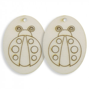 Oval placaj natur pirogravat buburuza, cu gaura 2,9x4cm 2/set