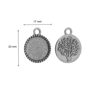 Pandantiv baza argintiu inchis 17x20mm pentru cabochon rotund 13,8mm copac 5/set P251 - Img 2