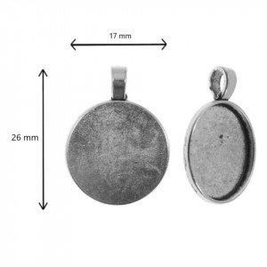 Pandantiv baza argintiu inchis 17x26mm pentru cabochon rotund 14mm 5/set P3 - Img 2