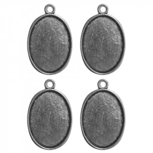 Pandantiv baza argintiu inchis 20x32mm pentru cabochon oval 18x25mm 4/set P102
