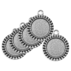 Pandantiv baza argintiu inchis 25x30mm pentru cabochon rotund 18mm 5/set P228
