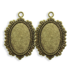 Pandantiv baza auriu inchis 30x45mm pentru cabochon oval 20x29mm 2/set P159