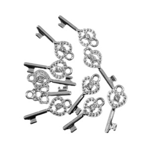 Pandantiv metalic argintiu cheita cu strasuri 22x10mm 10/set