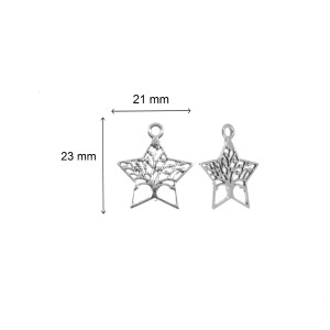 Pandantiv metalic argintiu copac in forma stea 21x23mm 8/set - Img 2