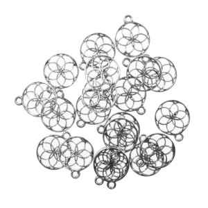 Pandantiv metalic argintiu floare in cerc 14x17mm 20/set
