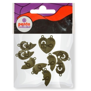 Pandantiv metalic inima 2 parti 3x2cm 5/set Pentart 38204