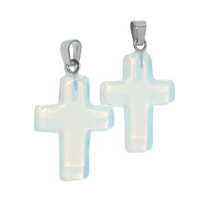 Pandantiv piatra semipretioasa sintetica opalit cruce 19x29mm cu agatatoare metalica argintie 2/set