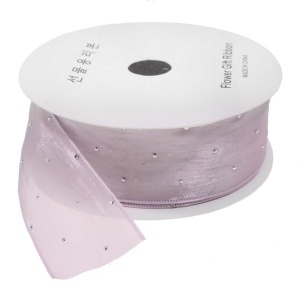 Panglica organza lila cu strasuri argintii 40mm x 18m/rola