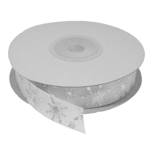 Panglica satinata alba cu fulgi argintii 15mm x 21m/rola