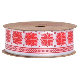 Panglica satinata alba cu motive traditionale rosii 25mm x 10/rola Canea YXR-PL1735_01