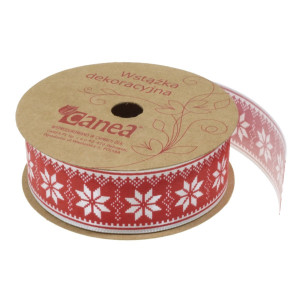 Panglica satinata rosie cu imprimeu alb 25mm x 10m/rola Canea yxr-pl1735_02