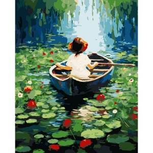 Pictura pe numere cu 24 culori acrilice si 3 pensule 40x50x1,6cm Niki4 - Barca KINPL8422