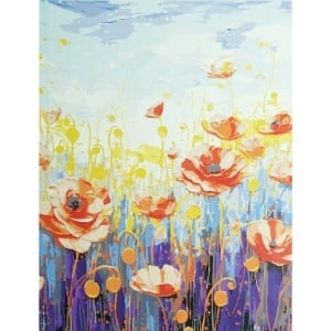 Pictura pe numere cu 24 culori acrilice si 3 pensule 40x50x1,6cm Niki4 - Maci KINPL8407