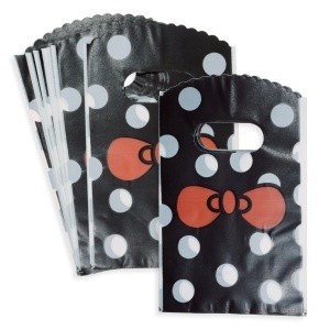 Punga plastic buline cu fundita 9x15cm 50/set negru/alb/rosu +/-3