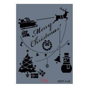 Sablon plastic Merry Christmas/Mos Craciun cu sania/brad/om de zapada 25x35cm Rich NEW 645