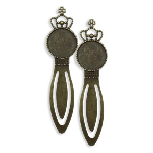 Semn de carte metalic bronz 2,2x9cm pentru cabochon rotund 2cm model coroana 2/set