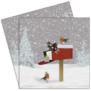 Servetel Casuta postala cu pasari si scrisori catre Mos Craciun 33x33cm 2/set 3334191