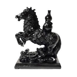 Statueta Feng Shui din rasina Cal cu Vullu pe suport 4,8x7,5x9,2cm negru