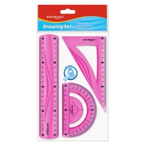 Trusa geometrie 3 piese fucsia-1 rigla de 20cm/1 echer/1 raportor Keyroad S1392