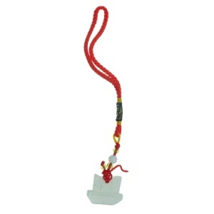 Amuleta Feng Shui - Corabie din jad 16cm rosu/alb