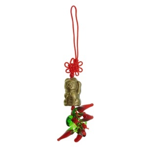 Amuleta Feng Shui - Pisica din rasina si ardei iute 12cm rosu/bronz