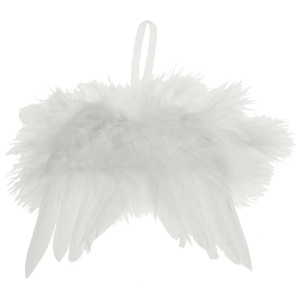 Aripi inger pene albe cu agatatoare 13x17cm
