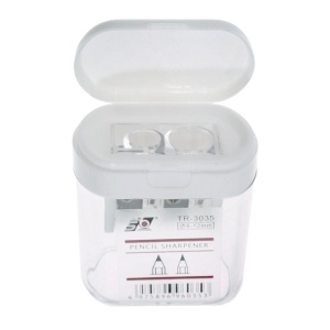 Ascutitoare plastic 2 orificii si container alb 4,5x4,5cm TR-3035