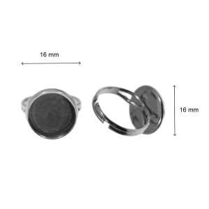 Baza inel argintiu inchis 16mm pentru cabochon rotund 14mm - Img 2
