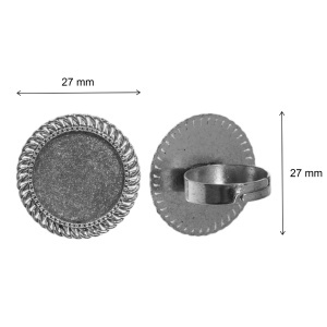 Baza inel argintiu inchis cabochon rotund 27mm I80 - Img 2