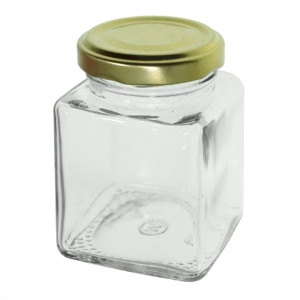 Borcan sticla patrat Liguria capac metalic culori diverse 120ml 5,3x7,4cm (TO 48CH2)