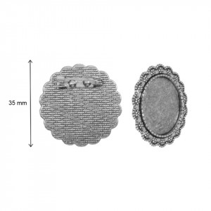 Brosa baza argintiu inchis 35mm pentru cabochon rotund 25mm 2/set B90 - Img 2