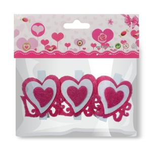 Cleste lemn inima pasla 4,5x4,3cm 3/set B9-24 roz fucsia/alb