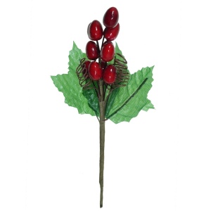 Crenguta frunze verzi si coarne de padure rosii 16cm