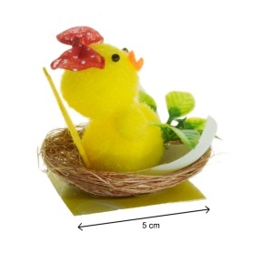 Cuib cu pui din plus galben funda rosie 5x4cm 075061 - Img 2