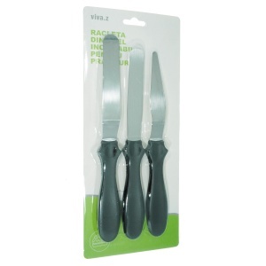 Cutit inox cu maner plastic roz/negru 22-23,5cm 3 modele/set T00605